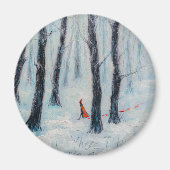 Red Riding Hood-achtige figuur in een winterbos Magneet (Voorkant)