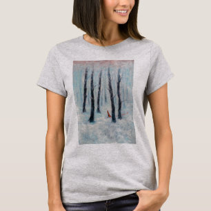 Red Riding Hood-achtige figuur in een winterbos T-shirt