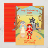 Red Riding Hood Girl Verjaardagsfeestje Bedankkaart (Voorkant / Achterkant)