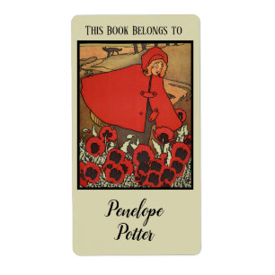 Red Riding Hood met papavers en Wolf Bookplate Etiket