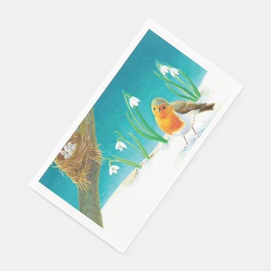 Red Robin Bird & Snowdrops Illustratie Servet (Hoek)