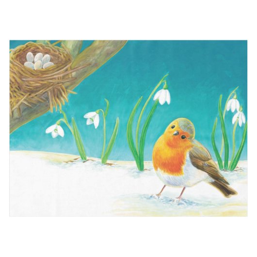 Red Robin Bird & Snowdrops Illustratie Tafelkleed (Voorkant (Horizontaal))