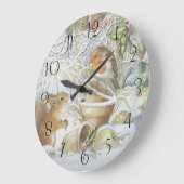 Red Robin Bird Squirrel Winter Kerstmis Grote Klok (Hoek)