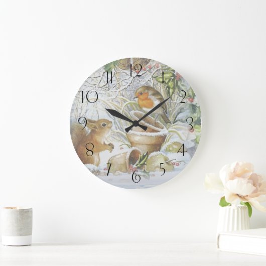 Red Robin Bird Squirrel Winter Kerstmis Grote Klok (Huis)