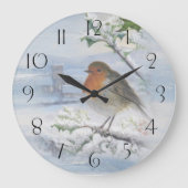 Red Robin Bird Winter Kerstmis Grote Klok (Voorkant)