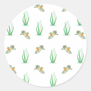 Red Robin Birds en Snowdrops Spring Patroon Ronde Sticker
