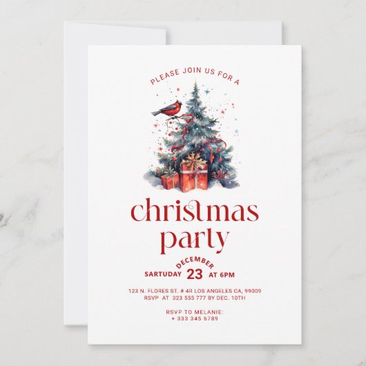 Red Robin Christmas Tree Fête Invitation (Devant)