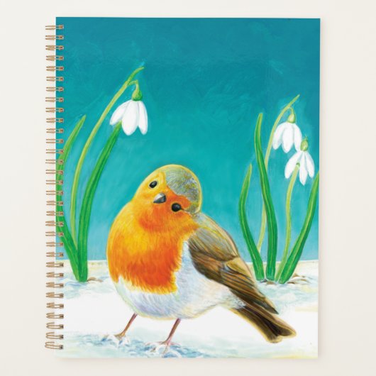 Red Robin Early Spring Snowdrops Illustratie Planner (Voorkant)