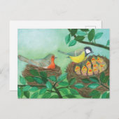 Red Robin en Great Tit Bird Nesting Feestdagenkaart (Voorkant / Achterkant)