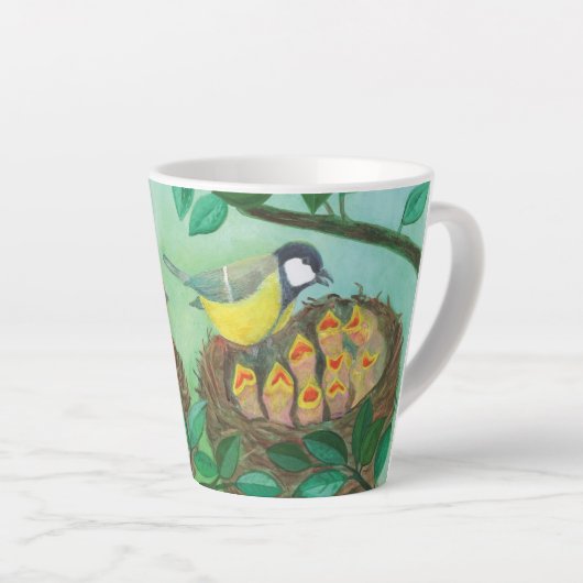 Red Robin en Great Tit Bird Nesting Latte Mok (Rechterhoek)