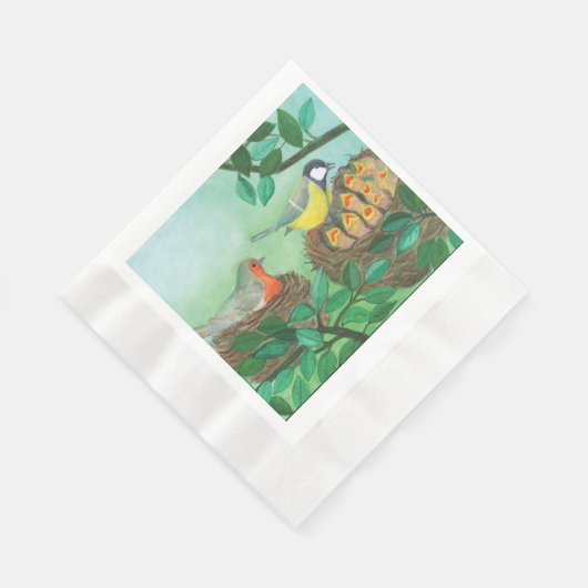 Red Robin en Great Tit Bird Nesting Servet (Hoek)