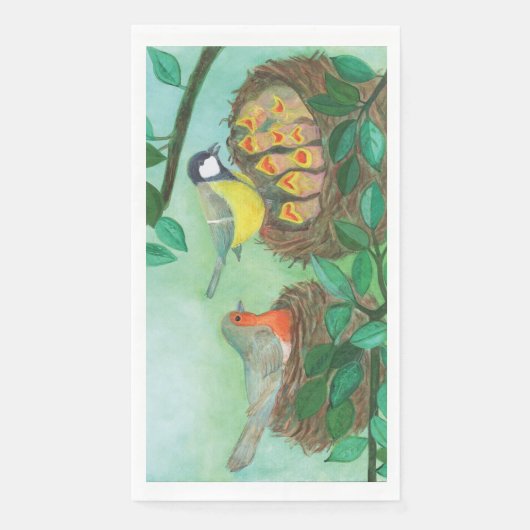 Red Robin en Great Tit Bird Nesting Servet (Voorkant)
