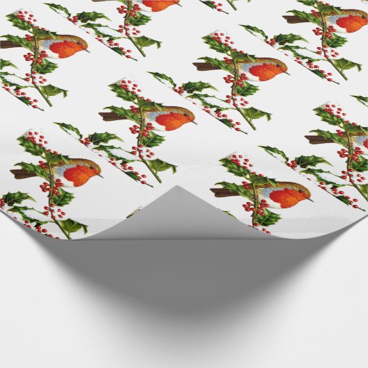 Red Robin en Holly bessen verpakkingspapier Cadeaupapier (Hoek)