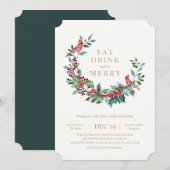 Red Robin Holiday Wreath Party Invitation Kaart (Voorkant / Achterkant)