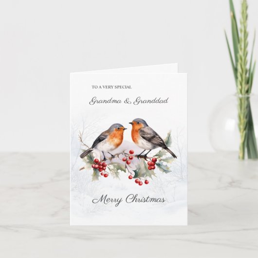 Red Robin Holly Grootouders Kerst Kaart (Voorkant)