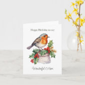 Red Robin Holly Maman Carte de voeux pliée Anniver (Fleur jaune)