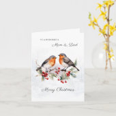 Red Robin Holly Mom & Dad Kerst Kaart (Gele Bloem)