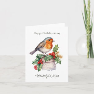 Red Robin Holly Mom Verjaardag Opgevouwen Wenskaar Kaart
