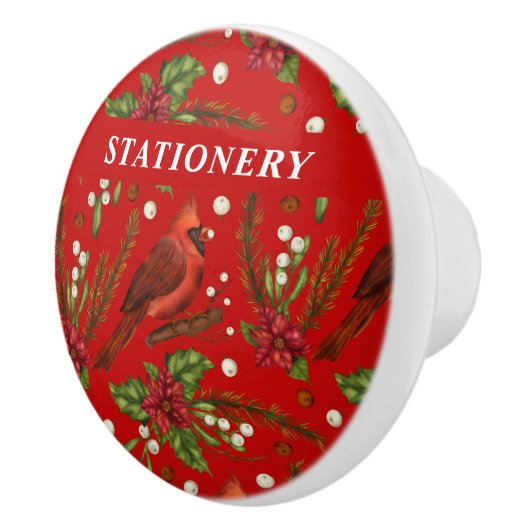 Red robin mistletoe Aangepaste naam rood kerstfees Keramische Knop (Rechts)