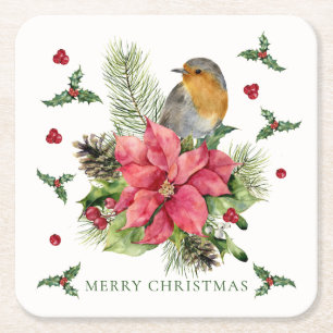 Red Robin Poinsettia Christmas Paper Onderzetter