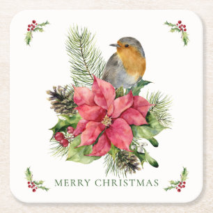 Red Robin Poinsettia Christmas Paper Onderzetter