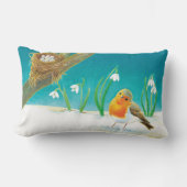 Red Robin Spring Snowdrops Kussen (Voorkant)