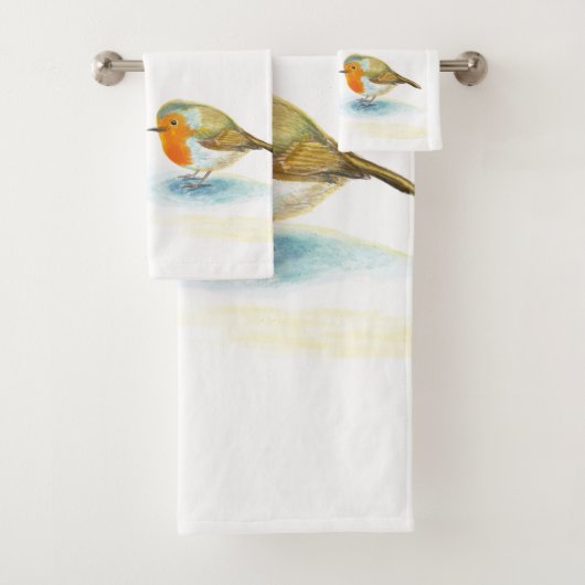 Red Robins in Winter Kitchen Towel Bad Handdoek (Insitu)