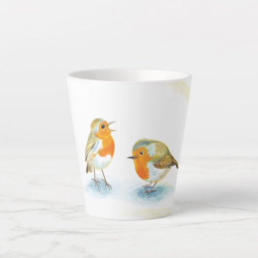 Red Robins in Winter small Latte Mok (Voorkant)