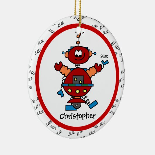 Red Robot Personalized Boy kerstversiering Keramisch Ornament (Rechts)