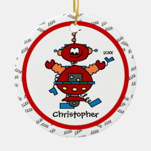 Red Robot Personalized Boy kerstversiering Keramisch Ornament