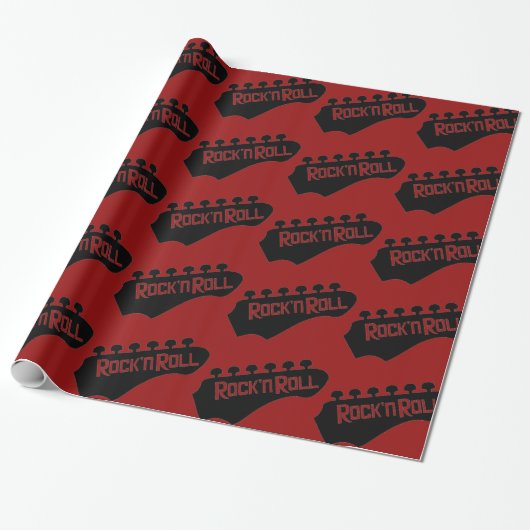 Red Rock en Roll Guitar Pattern Cadeaupapier (Uitgerold)