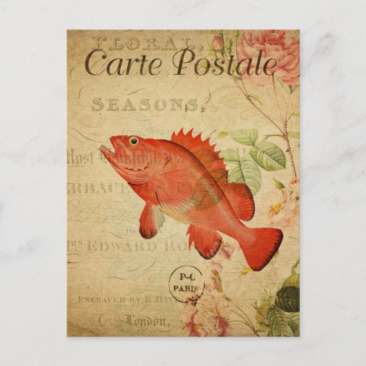  Red Rock Fish Floral Flowers Franse Briefkaart (Voorkant)