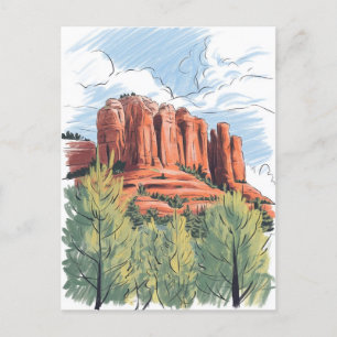 Red Rock, Sedona, Arizona, Potloodtekening Briefkaart