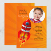 Red Rocket Photo Birthday Party Invitation Kaart (Voorkant / Achterkant)