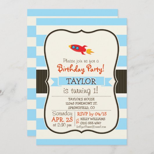 Red Rocket Space Ship; lichtblauwe strepen Kaart (Voorkant / Achterkant)