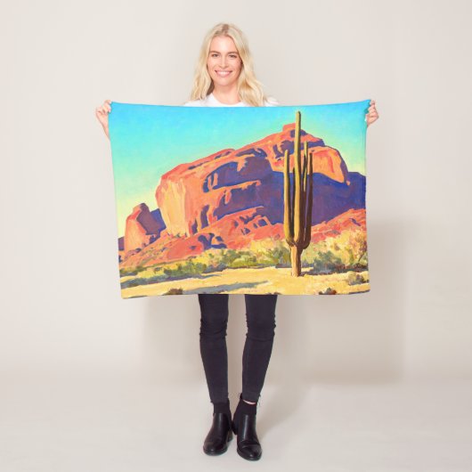 Red Rocks and Cactus van Maynard Dixon Fleece Deken (In situ)