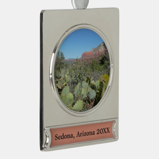 Red Rocks en Cacti I Verzilverd Banner Ornament (Rechts)