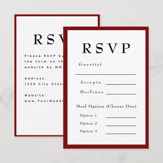 Red Romantic and Timeless Wedding RSVP (Devant / Derrière)