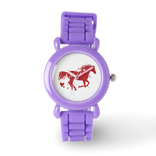Red Romantic Heart Horse Horloge
