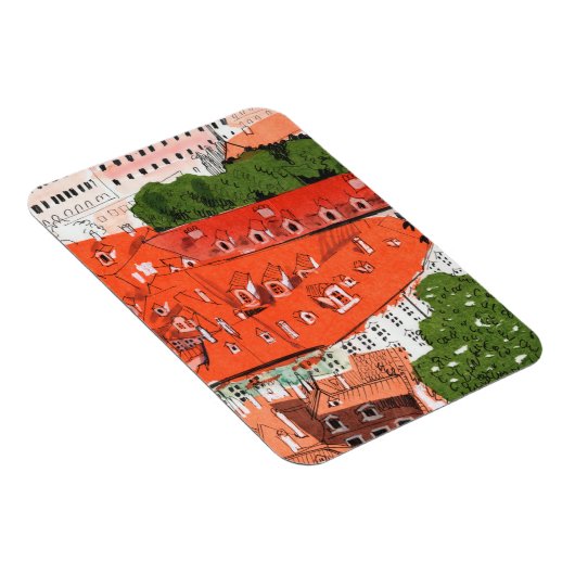 Red Roofs Prague Czech Cityscape Paper Collage Art Magneet (Rechterzijde)