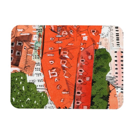 Red Roofs Prague Czech Cityscape Paper Collage Art Magneet (Horizontaal)