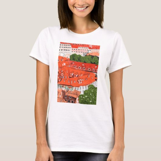 Red Roofs Prague Czech Cityscape Paper Collage Art T-shirt (Voorkant)
