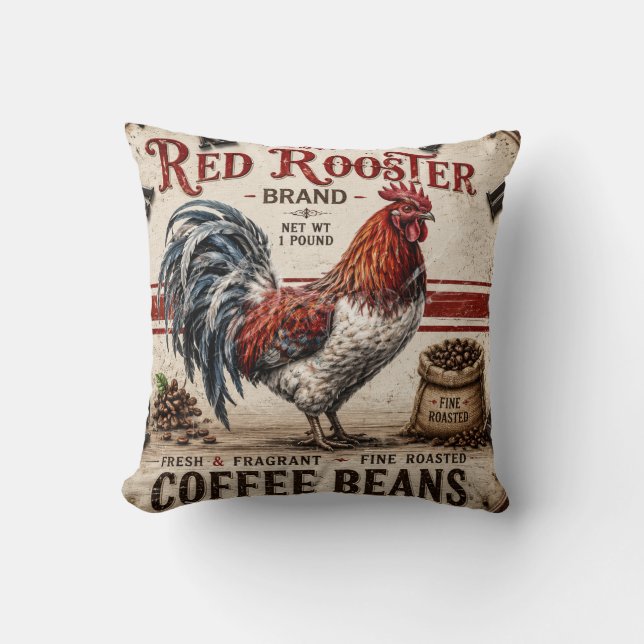 Red Rooster Coffee Beans Rustic Farmhouse Kussen (Voorkant)