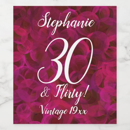 Red Rose 30 en Flirty Verjaardag gepersonaliseerd Wijn Etiket (Enkel label)