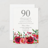 Red Rose 90th Birthday Party Invitation (Devant / Derrière)