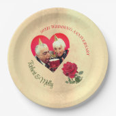Red Rose aangepaste Jubileum Papieren Bordje (Voorkant)