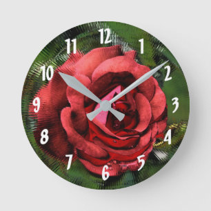 Red Rose Abstract Flower Art Ronde Klok