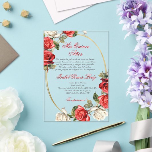 Red Rose acryl Quinceanera uitnodiging Acryl Uitnodigingen (Insitu (Huwelijk))