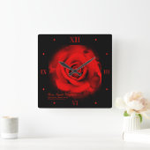 Red Rose：Acrylic Wall Clock Vierkante Klok (Huis)