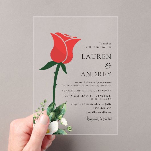 Red Rose Acrylic Wedding Invitation (In situ (ordinateur de poche))